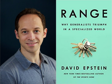 Photo of David Epstein and his book Range
