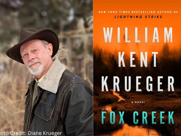 Photo of William Kent Krueger and his book Fox Creek