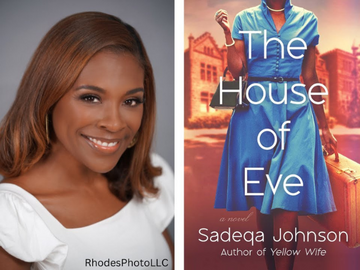 Photo of Sadeqa Johnson and cover of book