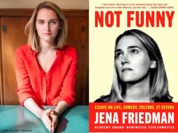 Photo of Jena Friedman and book cover