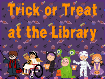 Trick or treat at the library logo 