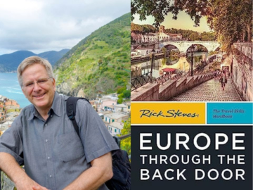 Photo of Rick Steves and book "Europe through the back door"