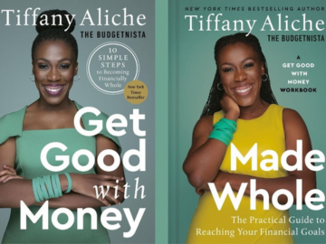 Photos of book covers for "Get Good with Money" and "Made Whole"