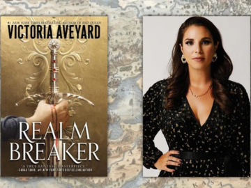 Photo of Victoria Aveyard and her book Realm Breaker