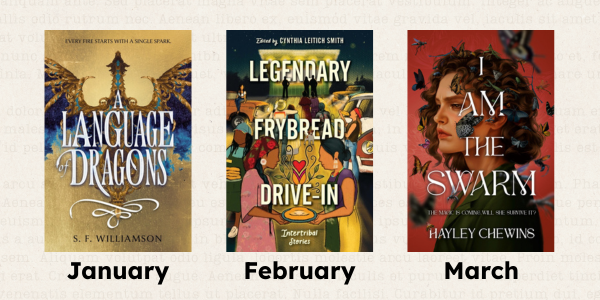 Three different book covers over a light tan background