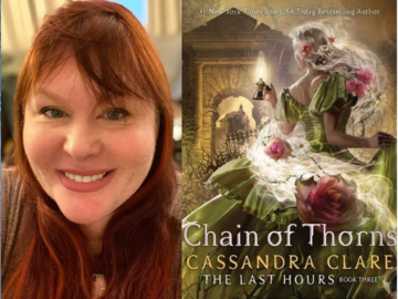 Photo of Cassandra Clare and book, Chain of Thorns