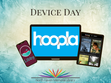 picture of laptop, cell phone and tablet with images of Libby, Hoopla and kanopy apps