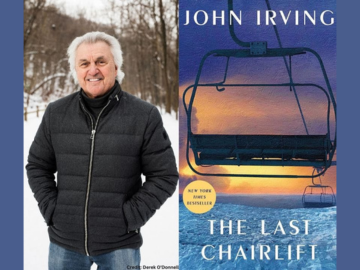 photo of John Irving and his book "The Last Chairlift"