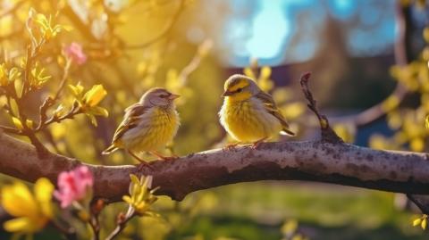 two perched goldfinches