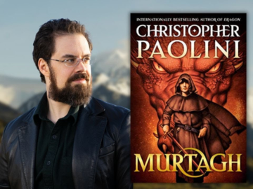 Photo of Christopher Paolini and book cover "Murtagh"