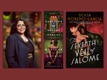 photo of Silvia Moreno-Garcia and her three books