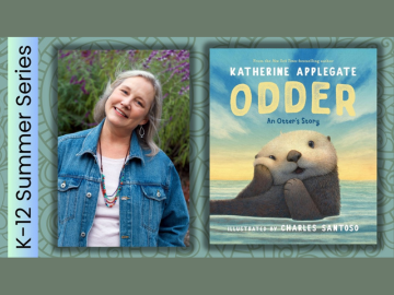 Photo of Katherine Applegate and book cover "Odder"
