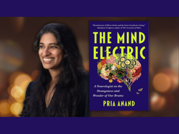 Photo of Pria Anand and book cover "The Mind Electric"