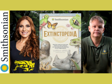 Photo of book "Extinctopedia" with authors Brian Gratwicke & Gina Della Togna