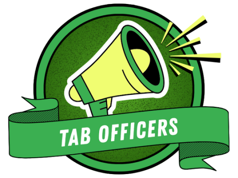 Program name in white letters over a green banner with a graphic of a megaphone