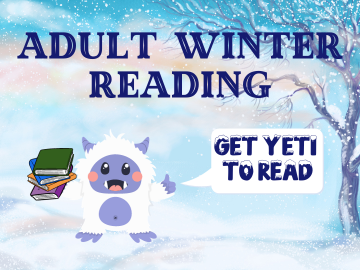 picture of yeti holding books saying "Get Yeti To Read"