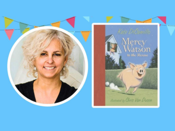 photo fo Kate DiCamillo and her book "Mercy Watson to the rescue"