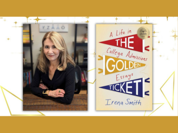 photo of Irena Smith and book cover The golden Ticket