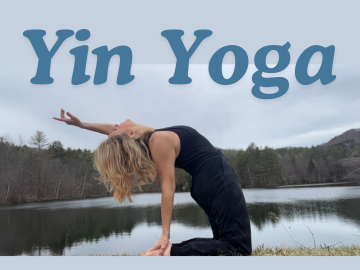 photo of Erin Brea doing a yoga pose with program title