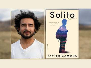 Photo of Javier Zamora and english book cover