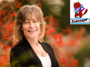 Photo of Clare and Transqat logo