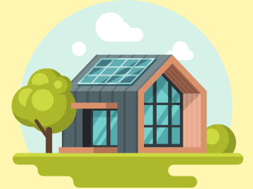 cartoon image of a house with solar panels
